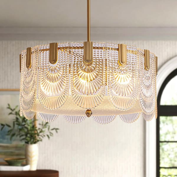 Modern Luxury 5-Light Gold Glass Round Chandelier for Dining Room Living Room Foyer