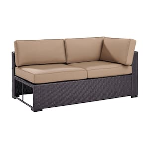 Biscayne Wicker Outdoor Sectional Loveseat with Mocha Cushions