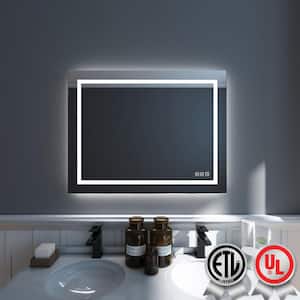 36 in. W x 28 in. H Rectangular Frameless Wall Bathroom Vanity Mirror with Backlit and Front Light