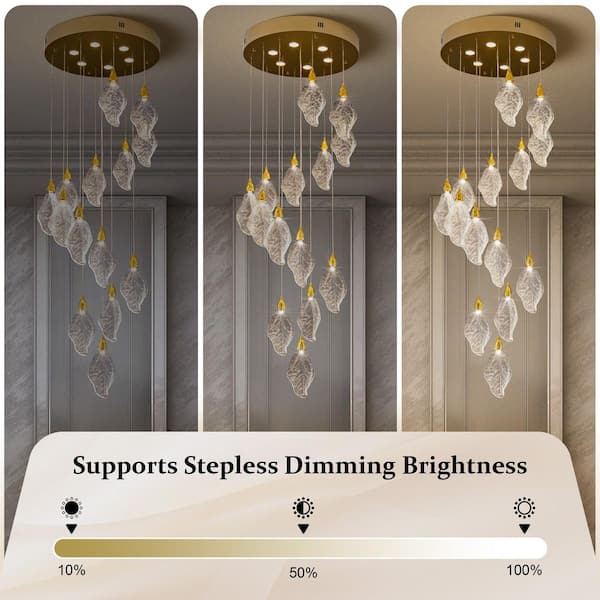 YUYI Modern 78 in. H 14-Light Integrated LED Gold Crystal