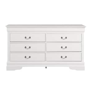 Louis Phillipe 6-Drawer White Double Dresser (33 in. x 60 in. x 18 in.)
