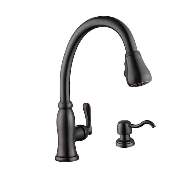 Pavilion Single-Handle Pull-Down Kitchen Faucet with TurboSpray and FastMount and Soap Dispenser in Bronze