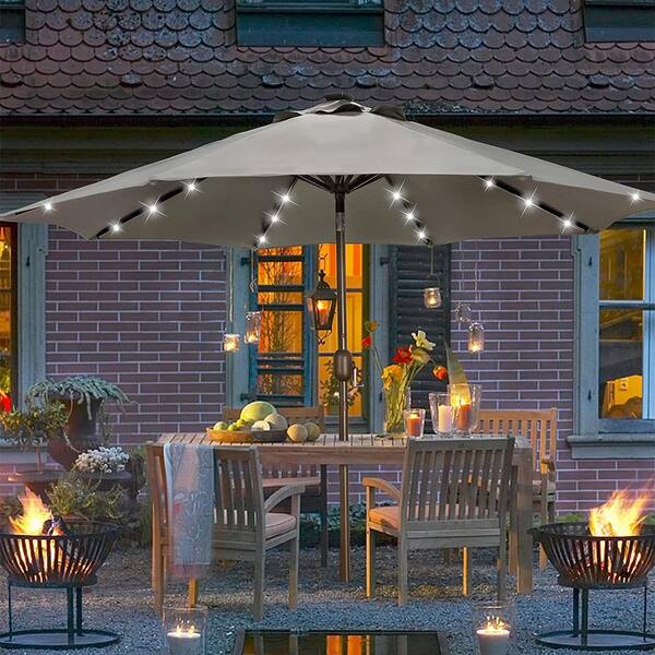 cheap patio umbrella with table 9ft Semi-auto Aluminum Picnic Outdoor Umbrella, Grey PURPLE LEAF 9' X Color:Lo-Rise Black / White RGroup_method suitable for multiple outdoor