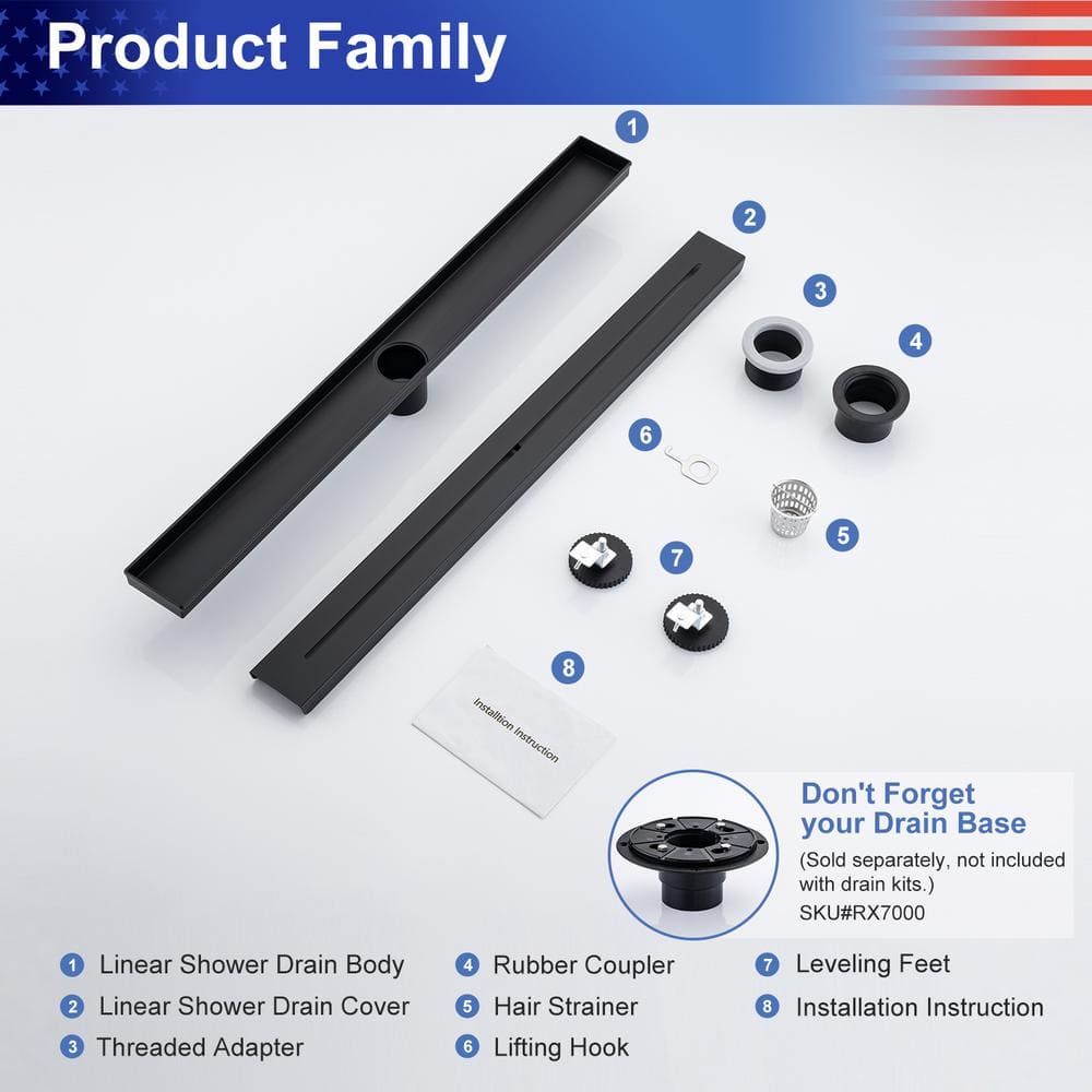 28'' Matte Black Stainless Steel Linear Grid Shower Drain