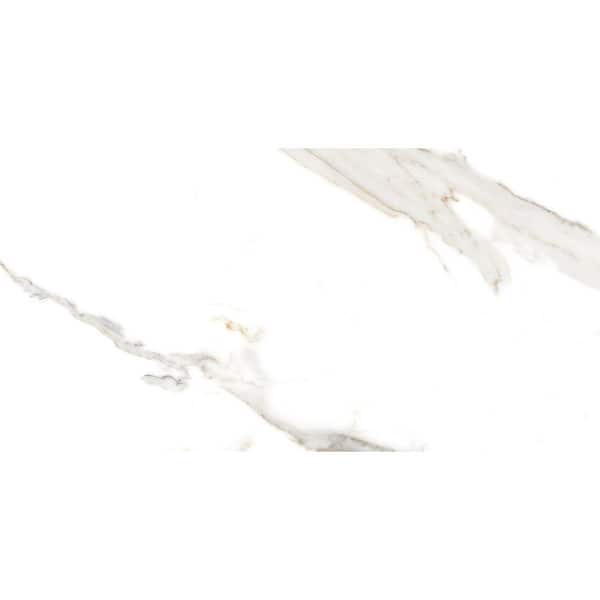 Kaia Steorra White 12 in. x 24 in. Stone Look Polished Porcelain Wall and Floor Tile Sample