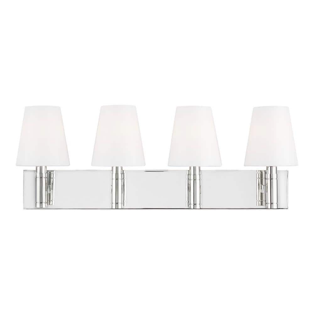 Beckham Classic 28 in. W. 4-Light Polished Nickel Bathroom Vanity Light with White Milk Glass Shades price history on PriceWatchPro