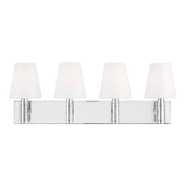 Generation Lighting Beckham Classic 28 in. W. 4-Light Polished Nickel Bathroom Vanity Light with White Milk Glass Shades