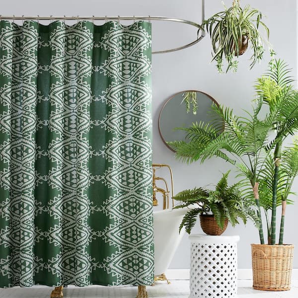 Makers Collective 72 X In Aisha, Green And Brown Striped Shower Curtain