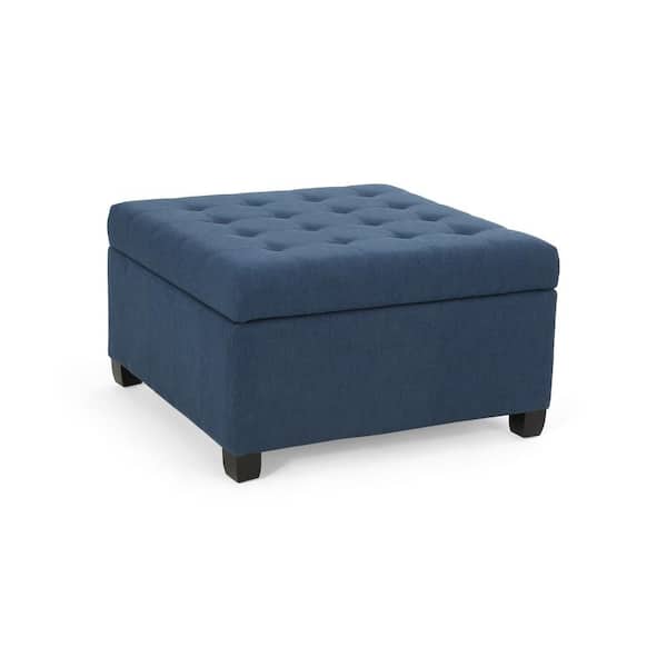 Noble House Arty Navy Blue Storage Tufted Ottoman