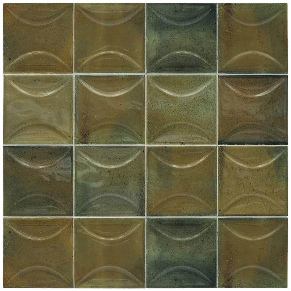 Antiek 4'' x 4'' Glossy Olive Green Ceramic Wall Tile