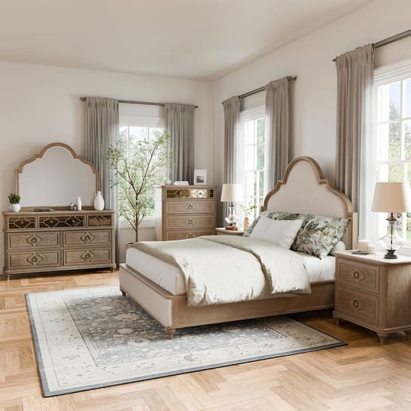 Furniture of America Brightwell 6-Piece Rustic Oak Wood King Bedroom Set