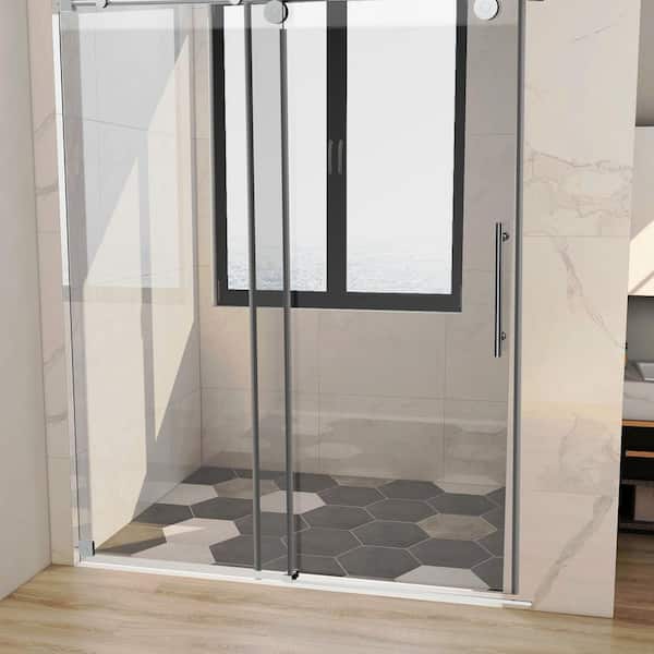 60 in. W x 66 in. H Single Sliding Frameless Shower Door/Enclosure in Chrome with Clear Glass