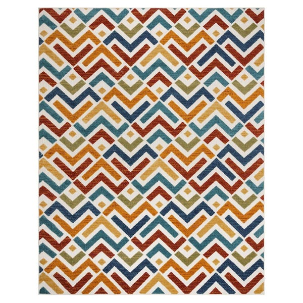 Gertmenian Fosel Allie Multi-Colored 8 ft. x 10 ft. Geometric Indoor/Outdoor Area Rug