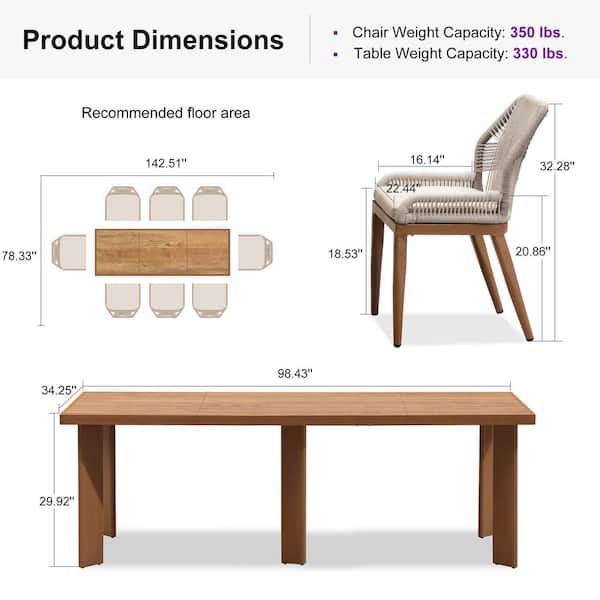 9-Piece Aluminum Outdoor Dining Set Teak Patio Furniture Set Wicker Table and Chairs with Cushions