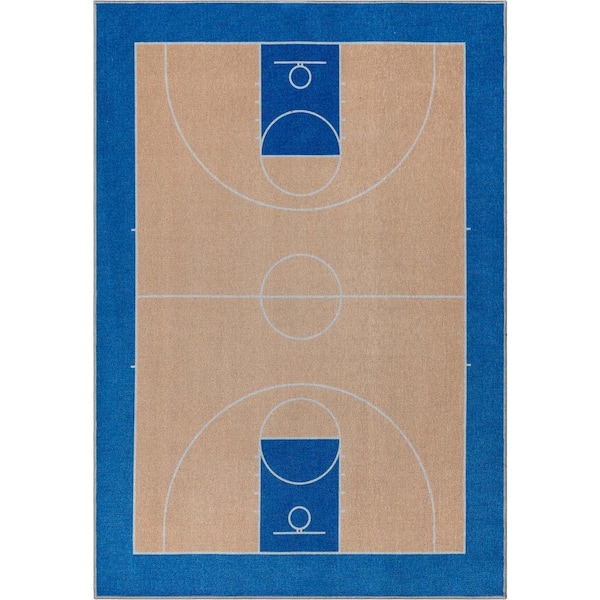 Apollo Basketball Modern Sports Tan Blue 3 ft. 3 in. x 5 ft. Area Rug