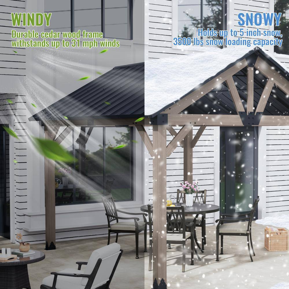 10'x12' Cedar Wood Frame Gazebo with Black Steel Gable Roof