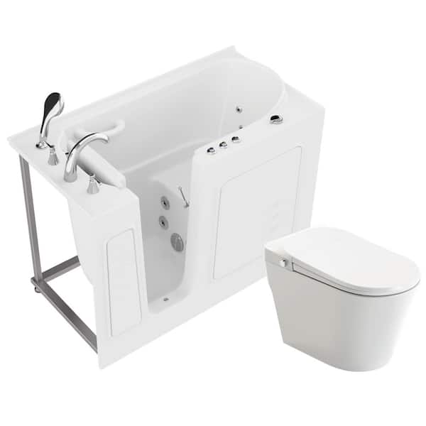 HD Bathtub and Smart Toilet Combo Series 26 in. x 53 in. Left Drain Walk-In Whirlpool Tub Bathtub in White
