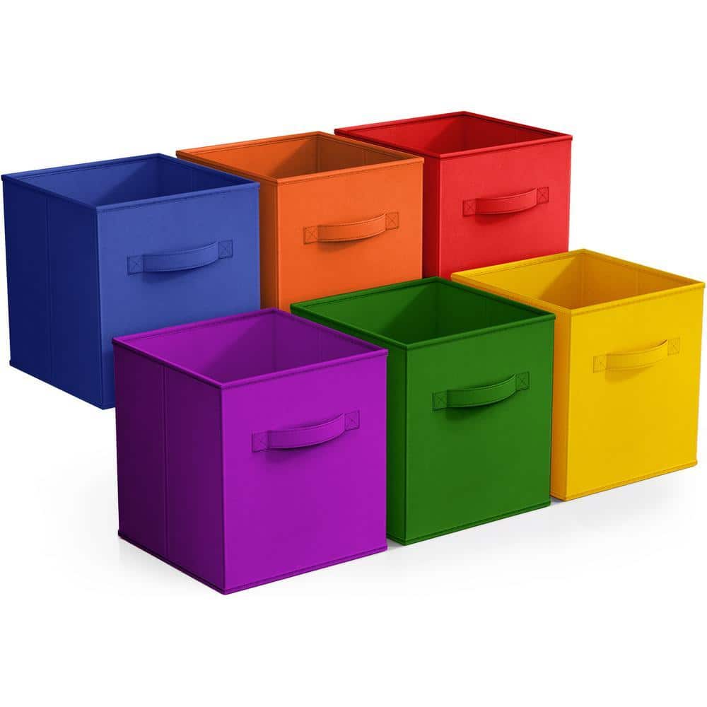 Foldable Storage Cubes Handles, Multicolored 10.5 in. x 11 in. Fabric Decorative Basket(Set of 6), Closet Organizer