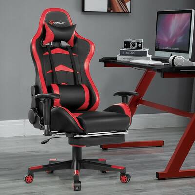 Red and Black Computer Gaming Adjustable Lumbar Support Chair and Ergonomic Swivel Rolling Massage Chair with Headrest