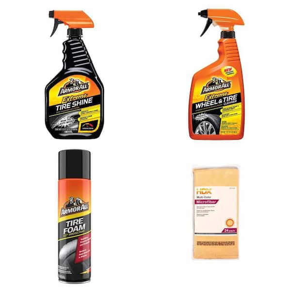 22 oz. Extreme Tire Shine Spray, 32 fl. oz. Wheel and Tire Cleaner, 20 oz. Tire Foam, 16 in. Microfiber Towel (24-Pack)