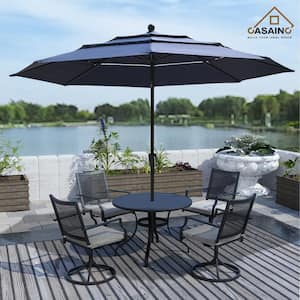 10 ft.3-Layer Aluminum Market Solar Tilt Patio Umbrella in Navy