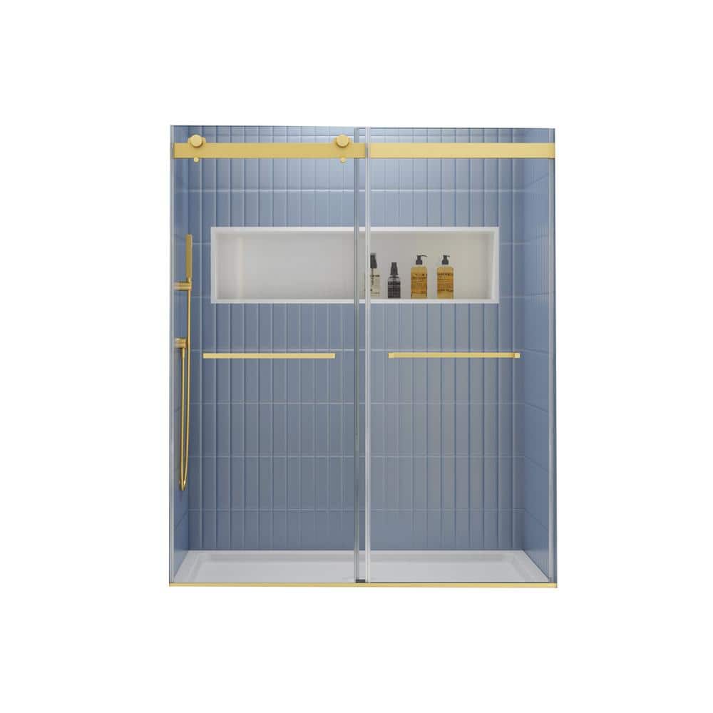56-60 in. W x 74 in. H Sliding Semi-Frameless Shower Door in Brushed Gold Finish with Clear Glass price history on PriceWatchPro