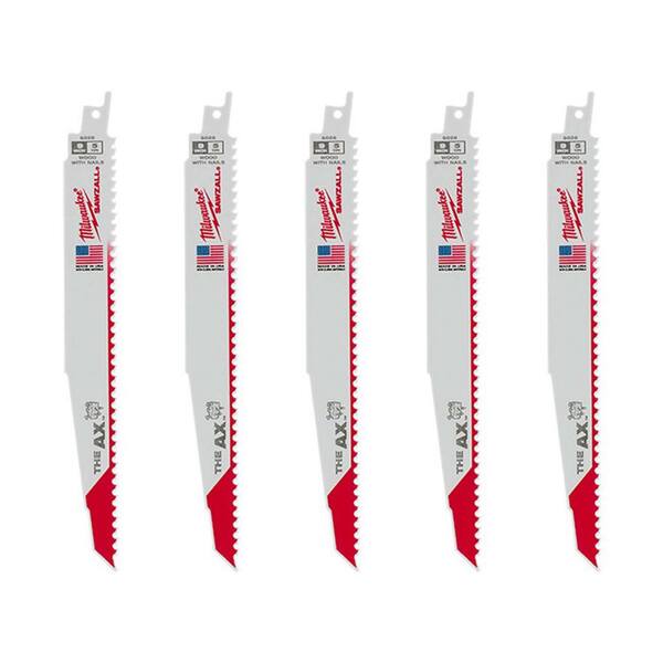 Milwaukee SAWZALL Reciprocating Saw Blades - 9 Inch, 5 TPI, Axe Tooth For Nail-Embedded Wood (11-Pack)