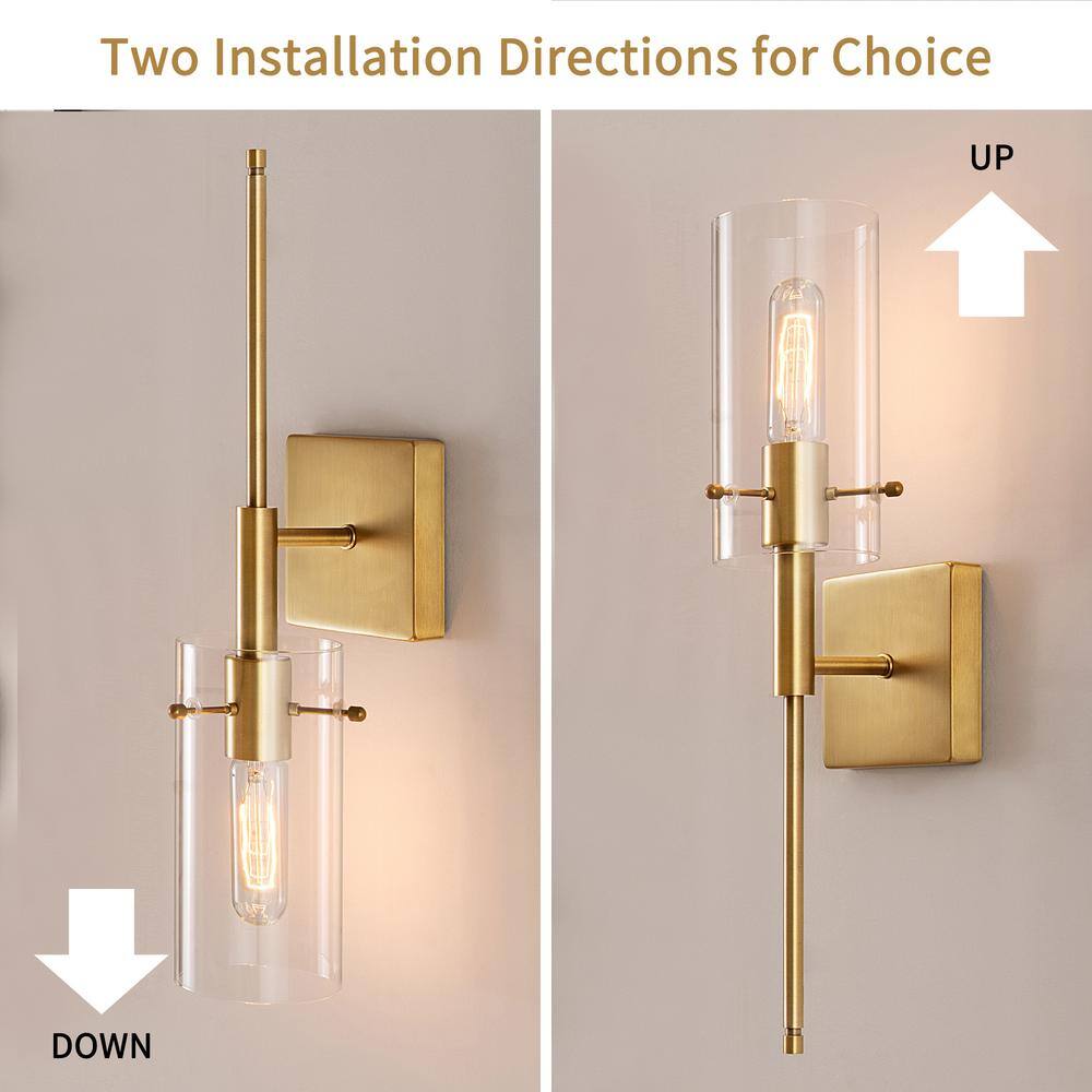 Antique Brass and Glass Dimmable Wall Sconce Set of 2