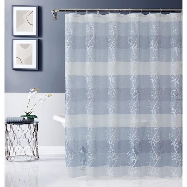 Embroidered Shower Curtain, Teal Grey White Shower Curtain