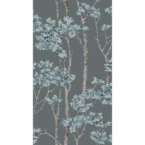 Birch Grove Blue Vinyl Peel and Stick Matte Wallpaper 30.75 sq. ft.