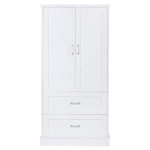 31 in. W x 16 in. D x 64 in. H White MDF Board Two Drawers Bathroom Storage Linen Cabinet