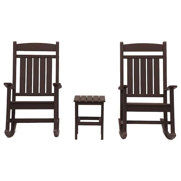 Classic Rocker Chocolate 3-Piece Plastic Outdoor Chat Set