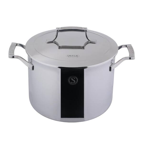 SAVEUR SELECTS 8 qt. Tri-Ply Stainless Steel Stock Pot with Lid