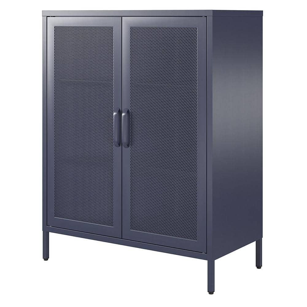 Navy Metal Mesh 2-Door Adjustable Shelving Accent Cabinet