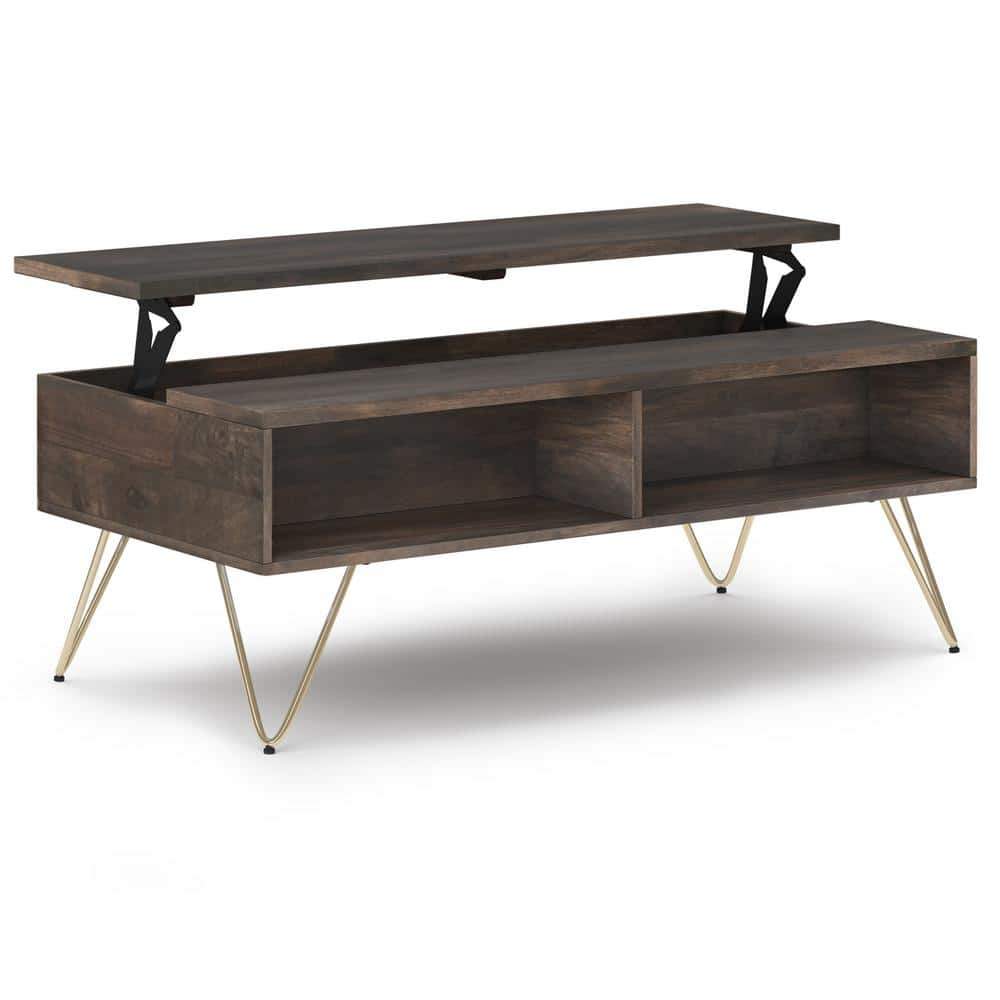Ebony Hunter Solid Mango Wood Industrial Lift-Top Coffee Table