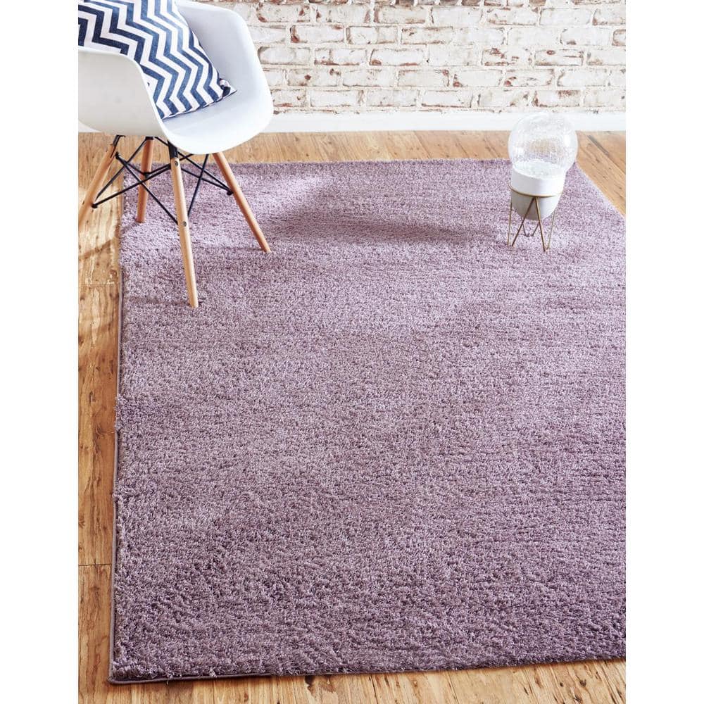 Mauve Rectangular Solid Shag Synthetic Area Rug 5' x 8'