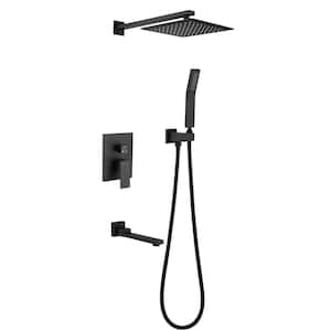 10 in. Square Pressure Balance Valve Shower System Bathroom Shower Towers with Hand-Shower in Matte Black