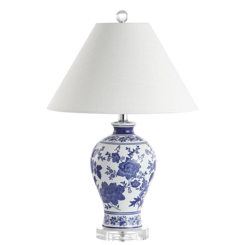 Song 21.5  Ceramic/Crystal Chinoiserie Floral LED Table Lamp  Blue/White