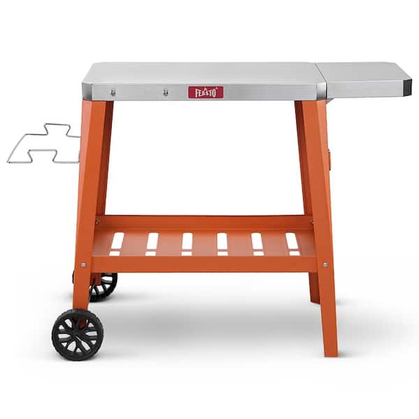 FEASTO Outdoor Grill Table Cart, Stainless Steel Pizza Oven Table with Wheels