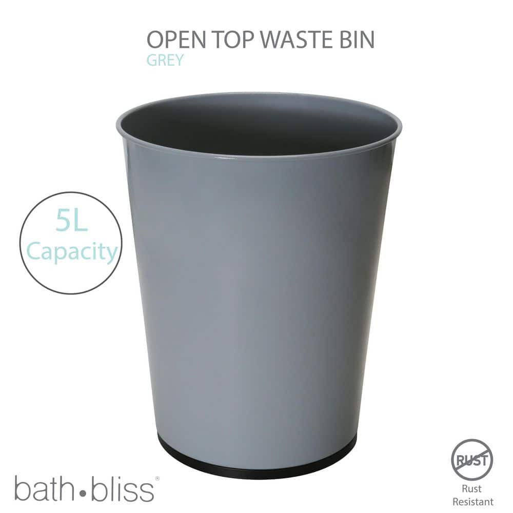 Gray Stainless Steel 5-Liter Round Wastebasket
