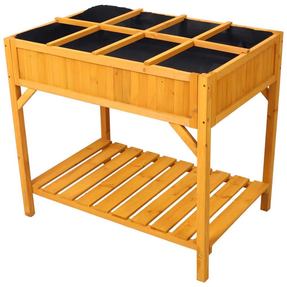 Wood Elevated Planter Box with 8-Grids Divider and Protective Liner, Standi