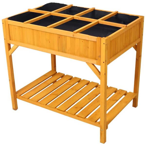 Unbranded Wood Elevated Planter Box with 8-Grids Divider and Protective Liner, Standing Garden Planter Bed for Vegetables Flowers