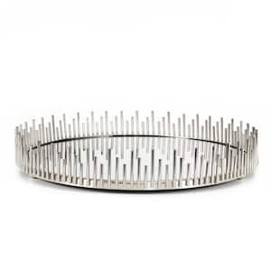 Sunburst 14 in. Silver Round Metal Mirror Decorative Tray