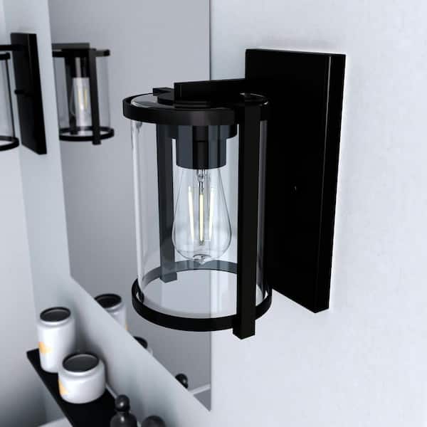 Hunter Astwood 7.5 in. Matte Black Sconce with Clear Glass Shade Bathroom Light