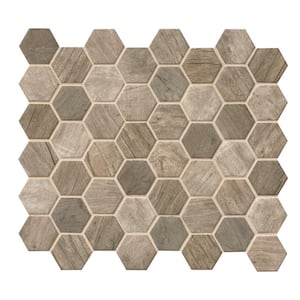 Driftwood Hexagon 12 in. x 12 in. Recycled Glass Mesh-Mounted Mosaic Tile (14.7 sq. ft./Case)