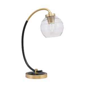 Delgado 18.25 in. Matte Black and New Age Brass Piano Desk Lamp with Clear Bubble Glass Shade