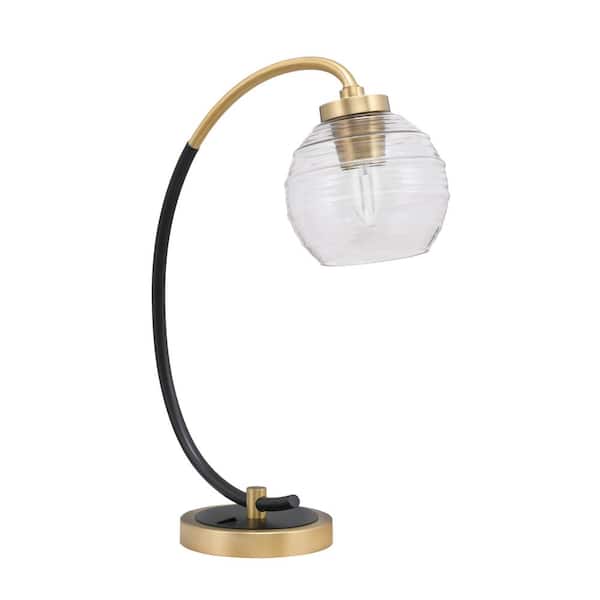 Unbranded Delgado 18.25 in. Matte Black and New Age Brass Piano Desk Lamp with Clear Bubble Glass Shade