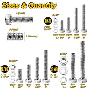 254-Piece Bolts and Nuts Assortment Kit, 1/4 20 Bolt, 5/16 18 Bolt, 3/8 16 Bolt, Includes 10 Common Sizes