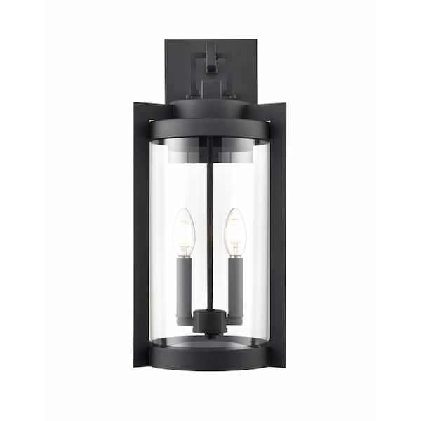Millennium Lighting Ellway 2-Light 9.75 in. Wide Textured Black Outdoor Wall Lantern with Clear Glass