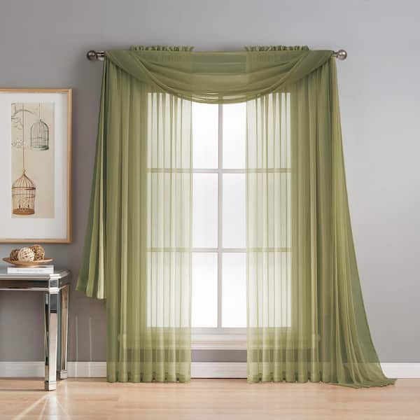 Window Elements Diamond Sheer Voile 56 in. W x 216 in. L Curtain Scarf in Sage